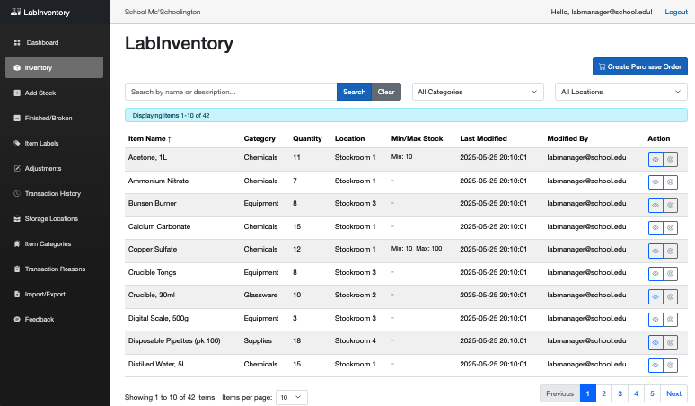 LabInventory Dashboard