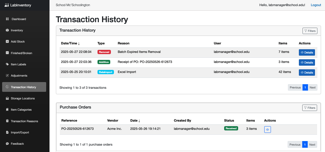 Transaction History